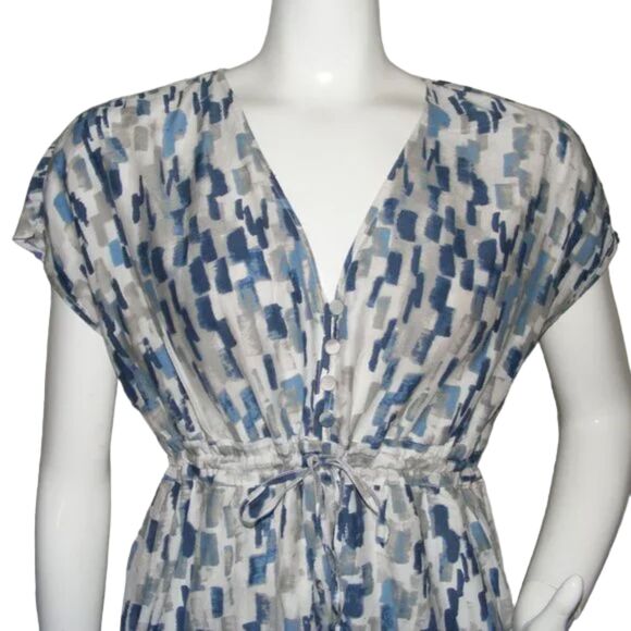 TOMMY BAHAMA Dress, M, Blue/Gray Rectangles, Drop shoulder, Above Knees - Picture 2 of 12